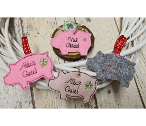 Stickserie ITH - Anhänger Glücksschwein Schwein